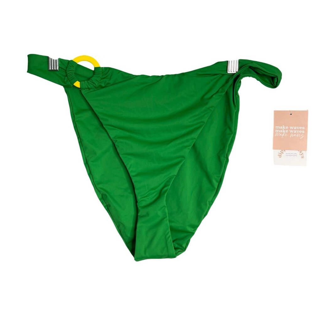 Dippin Daisy Haven Cheeky Bikini Bottom Green Womens XL Asymmetrical V Cut Swim
